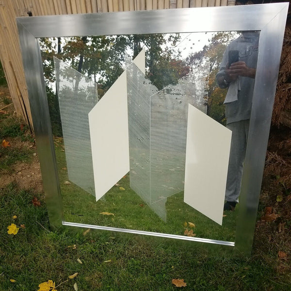 Mid Century Modern Signed Abstract Chrome Mirror Art