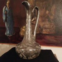 Large Antique Sterling silver Overlay Glass Ewer