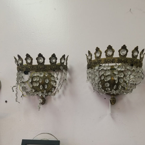 Pair Of Bronze And Crystal European  Sconces #9658