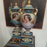 Pair of Antique Royal Vienna Large Portrait Girl Urns