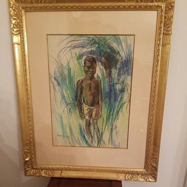Vintage African American Painting Of Young Boy Signed