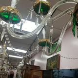 Czechoslovakia Chandelier 12 Light Crystal Overlay With Enamel green