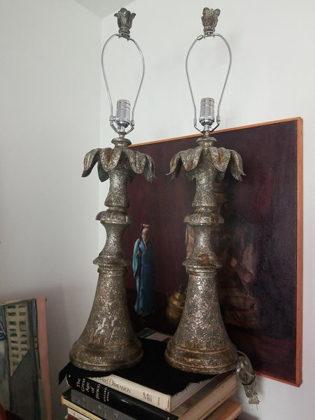 Pair of Mid Century Modern Silvered  Lamps