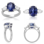 Platinum Sapphire Ring with Pear Shape Diamonds on Side GIA Certified