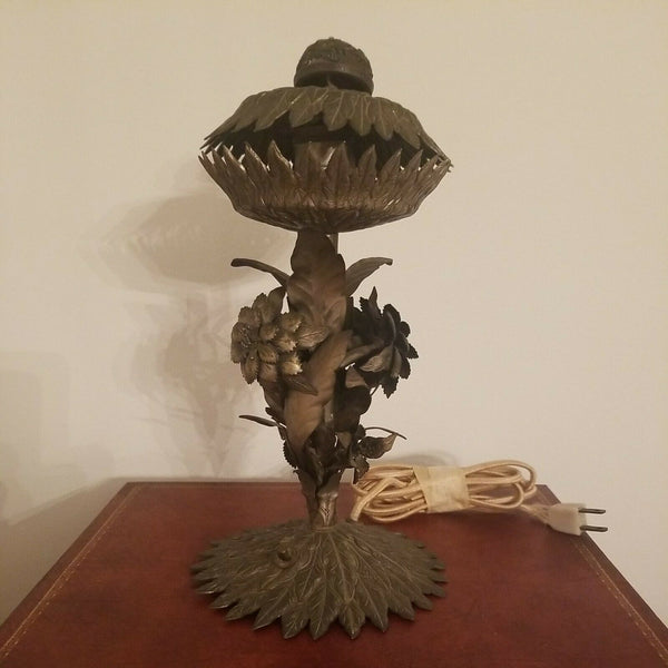 Antique Chinese Metal Lamp Base Floral