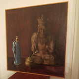 Antique Chinese Figure Painting Signed oil On Canvas