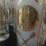 Mid Century Modern Hollywood regency Set 8 Gold Drinking Glasses