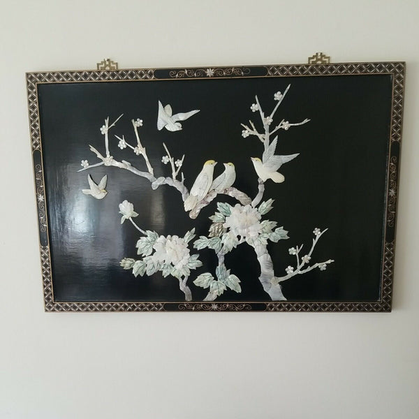 Pair of Antique Chinese Lacquer Framed Artwork