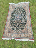 1970's Jade Green Silk And Wool Hand Knotted Rug