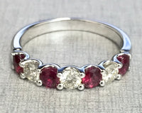 14K White Gold Diamond & Ruby Ring Band 1.07 TCW Size 6.5 - Diamonds Sapphires Rubies Emeralds