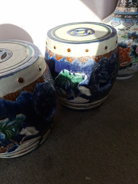 Matching Pair Of Vintage Porcelain Chinese Garden Seats