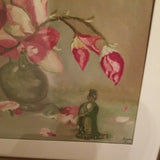 Vintage Asian Painting Still Life Green Flower Vase