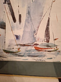 Mid Century Modern Painting WC Impressionist Sailboat