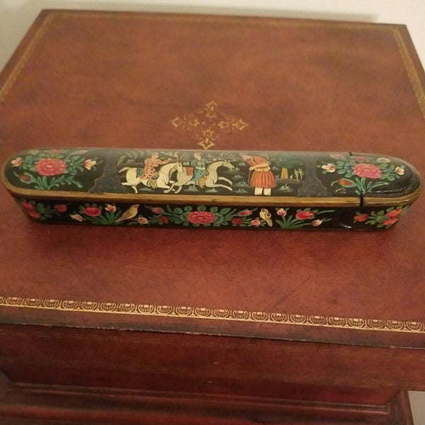 Vintage Asian Lacquer Hand Painted Pen Box