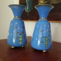 Paur Of Antique Moser Opaline Footed Vases