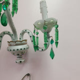 Pair Of 3 Light  Crystal Overlay White And Green Sconces