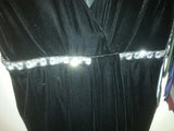 Ladies black velvet Magaschoni Collection cocktail dress with rhinestones size 6 - Diamonds Sapphires Rubies Emeralds