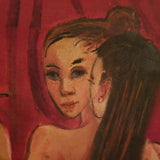 1950's Nude Girls Oil Painting Modernist  Signed