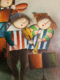 Stylized Signed Painting Of Kids Playing Music Joyce Roybal 21" x 25"