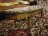 Antique White Marble Oval Coffee Table with Wood