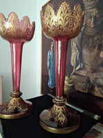 Pair Of Antique Moser Bohemian Glass Ruby Lustres