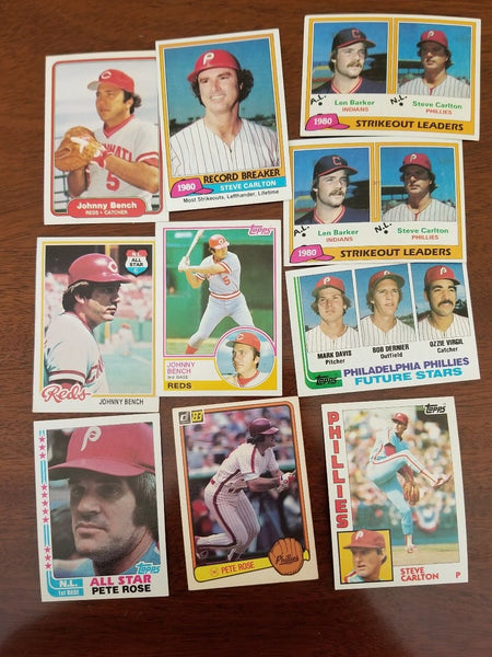 Set of 10 Baseball cards including Pete Rose Johnny Bench  & Steve Carlton 1980s - Diamonds Sapphires Rubies Emeralds