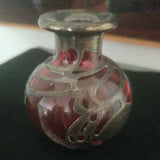 Antique Sterling silver Overlay Ruby Glass Vase #9508