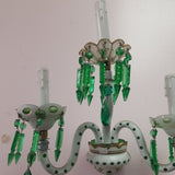Pair Of 3 Light  Crystal Overlay White And Green Sconces