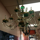 Czechoslovakia Chandelier 12 Light Crystal Overlay With Enamel green