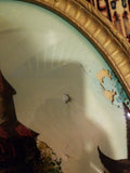 Pair Of Framed Oval Convex Glass Paintings Castles IMPERFECT CONDITION SEE PICS!
