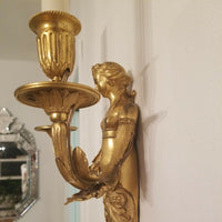 Nude Erotic Antique French Pair of Gilt Bronze Sconces in Working Condition