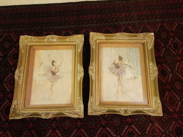 Pair of Pal Fried Framed Ballerina Paintings with mixed media - Diamonds Sapphires Rubies Emeralds