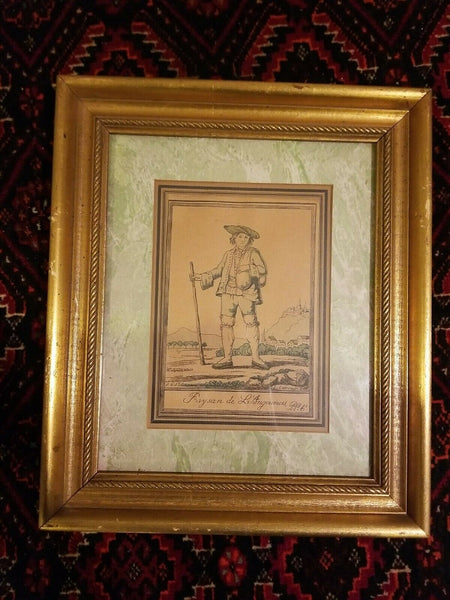 Framed Engraving by J.G. de Sainte Sauveur and Labrousse Paysan de L'Angoumois