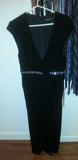 Ladies black velvet Magaschoni Collection cocktail dress with rhinestones size 6 - Diamonds Sapphires Rubies Emeralds