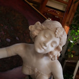 Museum Quality Antique Marble Sculpture Young Girl Topless Signed