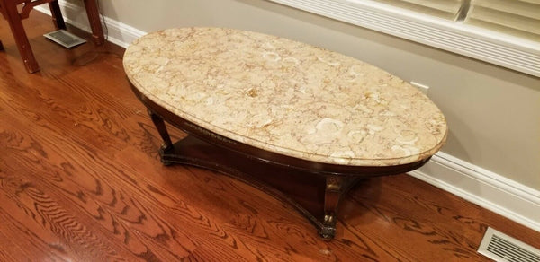 Oval Marble Coffee Table 50" x 26" x 18" - Diamonds Sapphires Rubies Emeralds