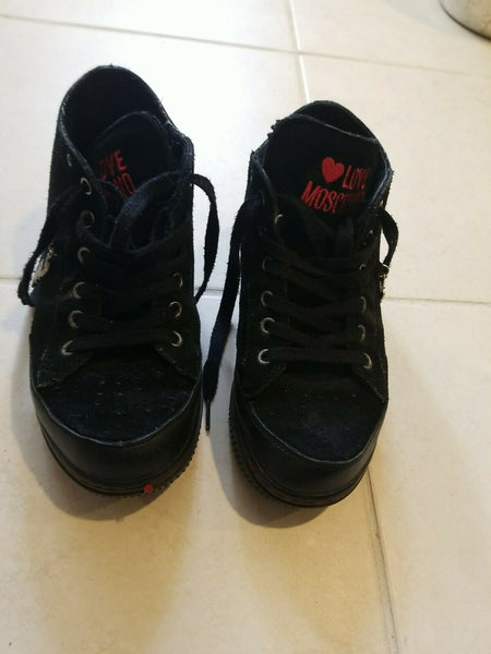 Women's Black Suede Moschino Ankle Length Boots Size 7 with Shearling Inside