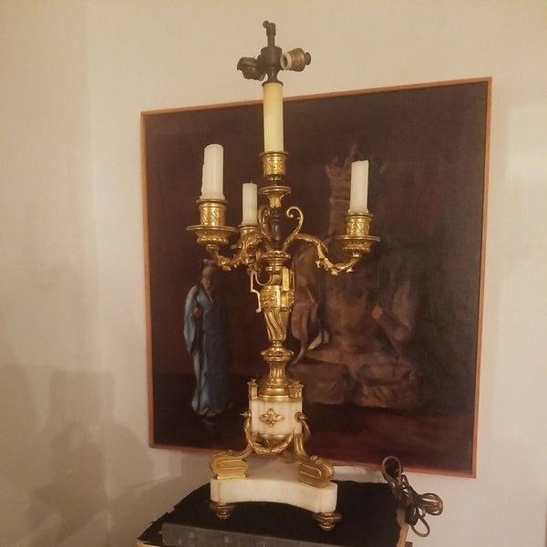 Antique French Gilt Bronze Candelabra Lamp