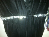 Ladies black velvet Magaschoni Collection cocktail dress with rhinestones size 6 - Diamonds Sapphires Rubies Emeralds