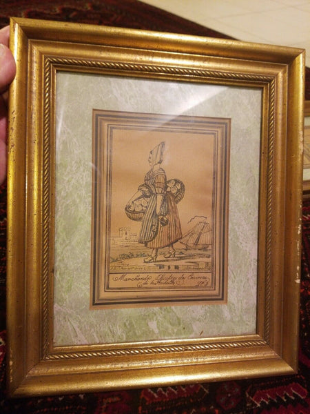 Framed Engraving by J.G. de Sainte Sauveur and Labrousse "Marchande l'huitres"