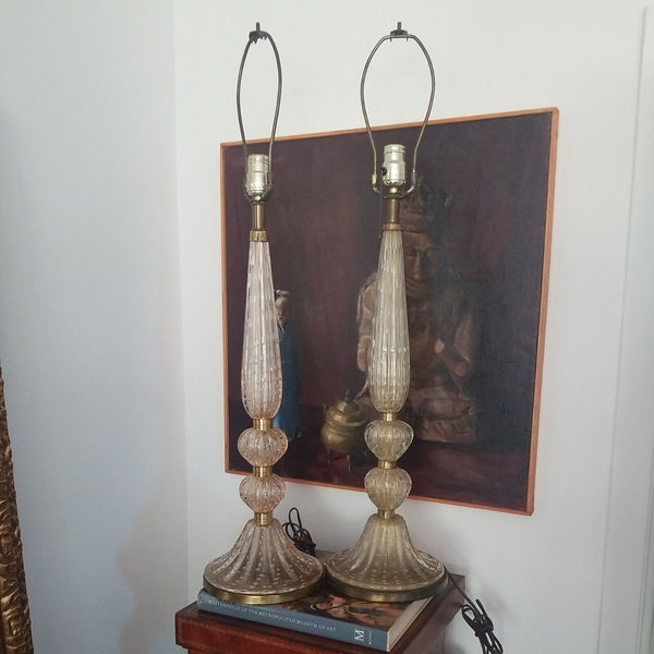 Mid century Modern Pair Of Murano Venetian Lamps