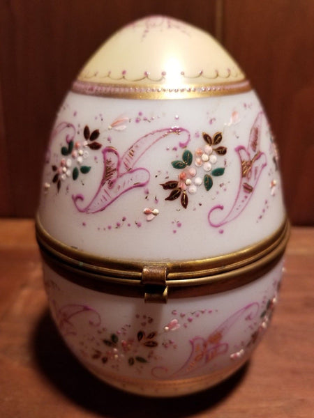 antique moser opaline egg jewel box raised gold enamel baby blue and cream - Diamonds Sapphires Rubies Emeralds