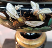 Massive antique moser glass raised enamel bumble bee butterfly urn gold overlay - Diamonds Sapphires Rubies Emeralds