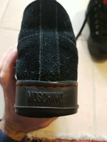 Women's Black Suede Moschino Ankle Length Boots Size 7 with Shearling Inside