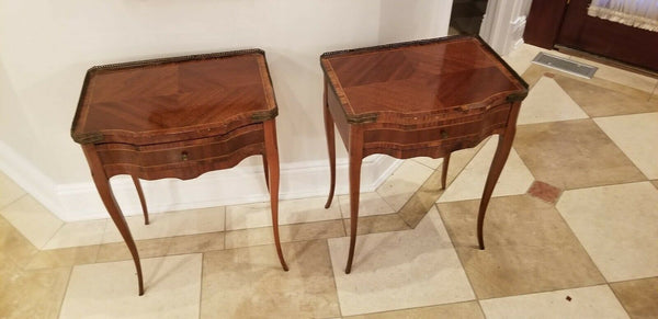 Pair of Antique Wooden Side Tables with Brass - Diamonds Sapphires Rubies Emeralds