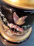 Massive antique moser glass raised enamel bumble bee butterfly urn gold overlay - Diamonds Sapphires Rubies Emeralds