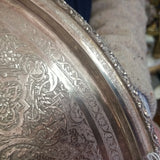 Round 84 Silver Tray Hand Worked 1950's signed
